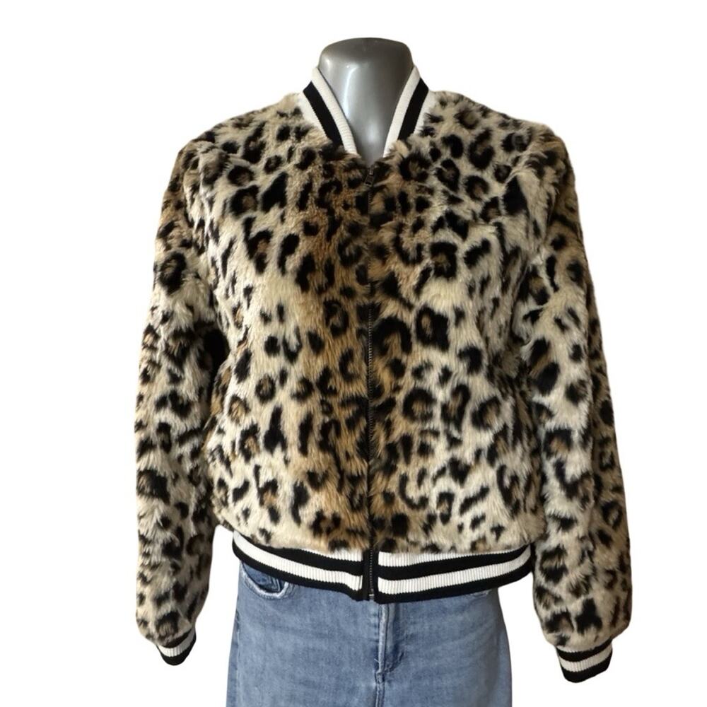 JACK by BB Dakota Women's Jacket Leopard Bomber Faux Fur Size S